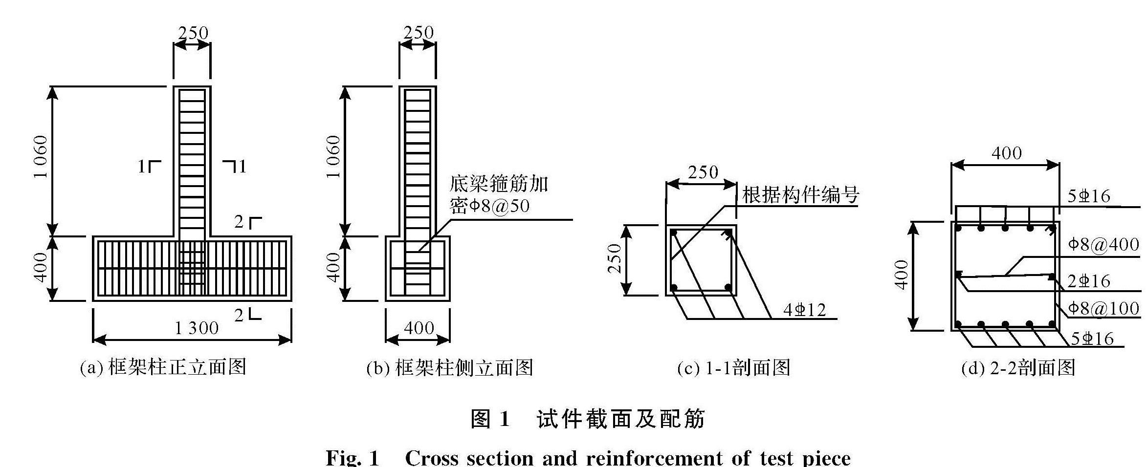 图1 试件截面及配筋<br/>Fig.1 Cross section and reinforcement of test piece