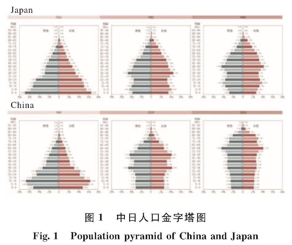 图1 中日人口金字塔图<br/>Fig.1 Population pyramid of China and Japan