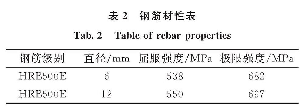 表2 钢筋材性表<br/>Tab.2 Table of rebar properties