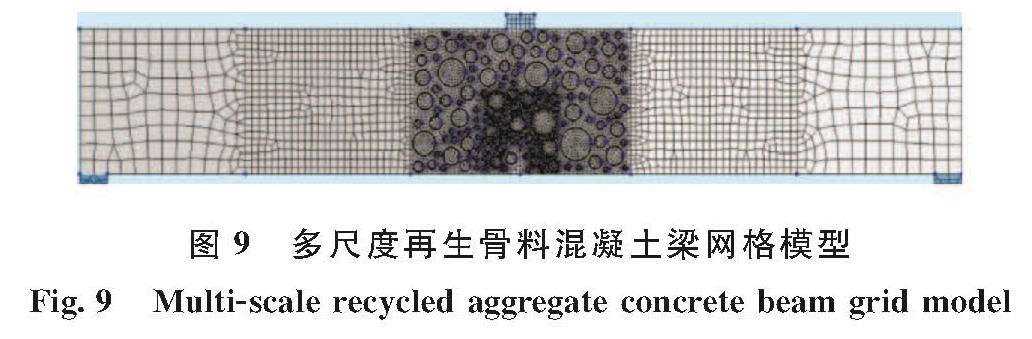 图9 多尺度再生骨料混凝土梁网格模型<br/>Fig.9 Multi-scale recycled aggregate concrete beam grid model